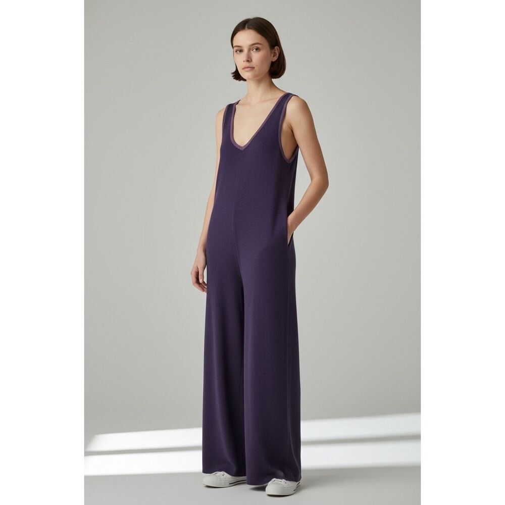 Naked Cashmere Wide Leg Scoop Neck Jumpsuit in Deep Purple NWT Size Small